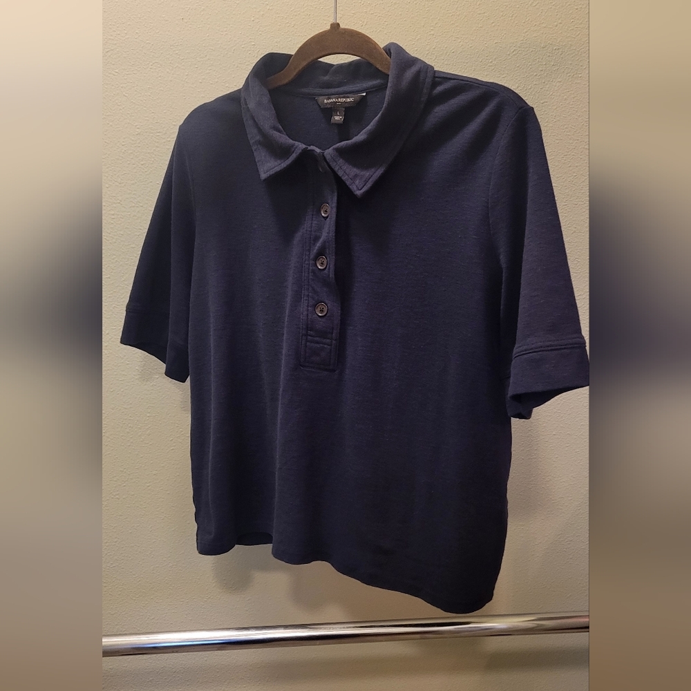 Banana Republic Navy Blue Polo Linen Shirt